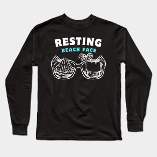 Funny Beach Saying - Resting Beach Face - Summer Beach Memories Cool Saying | Summer Vacation Tropical Relaxation - Summer Family Vacation 2024 Vibes Long Sleeve T-Shirt